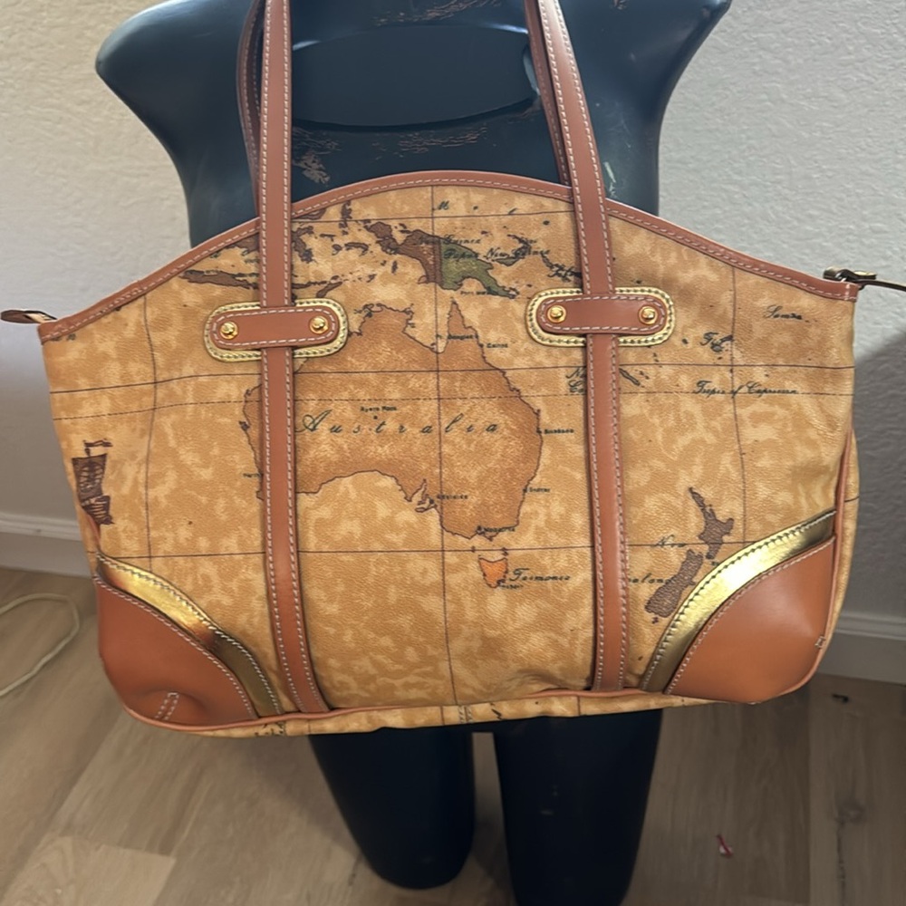 Alviero Martini Tan Map Print Women's Bag - Picture 4 of 11